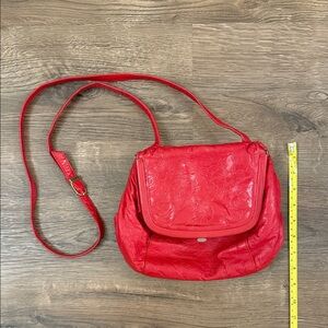 Vintage Red Floral Embossed Leather Shoulder Bag